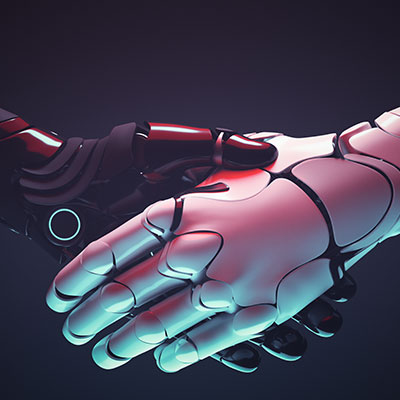 Robots handshake. Robotic hands gesture of deal and agreement